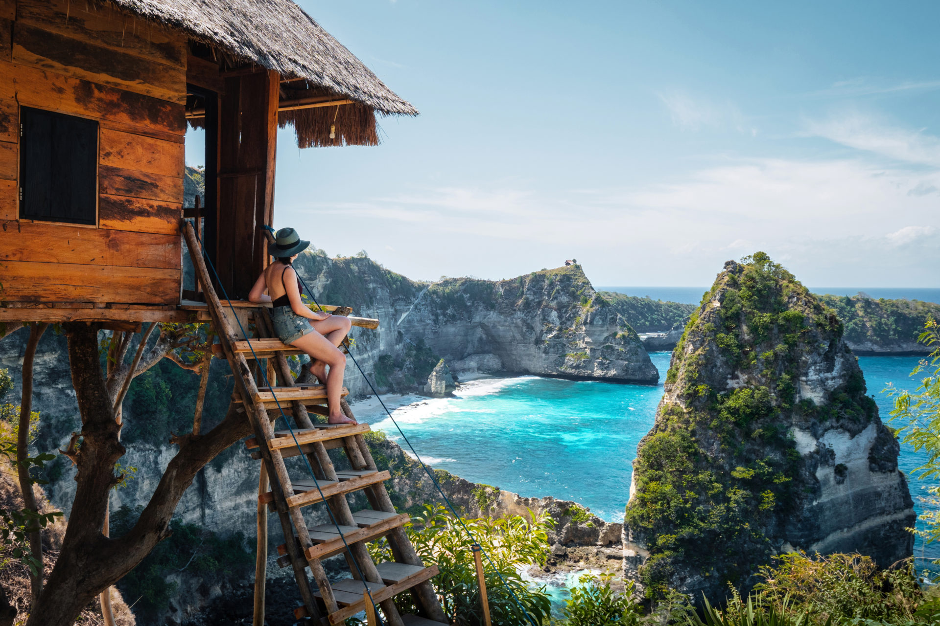 Bali, Indonesia, traveller on tree house